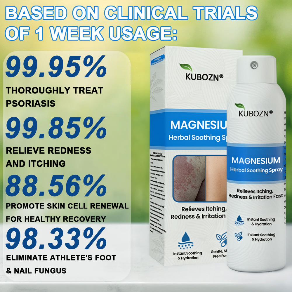 ✅  Official Store:KUBOZN® Magnesium Herbal Spray – Fast Relief for Psoriasis & Eczema | No-Rub, Steroid-Free