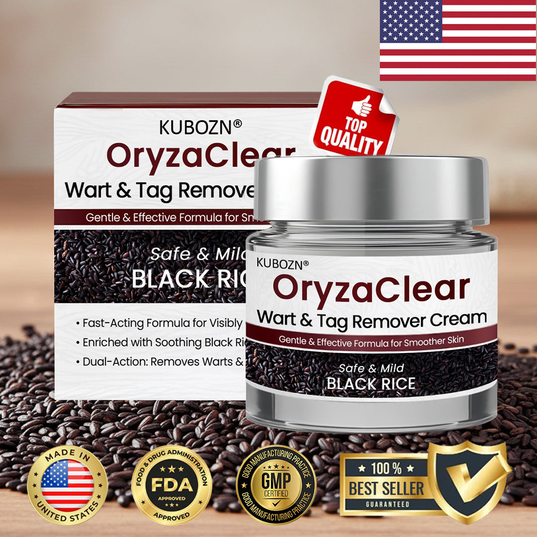 🌿 KUBOZN® OryzaClear – Black Rice Power Cream for Skin Tags & Bumps · Gentle Plant-Based Softening Formula 🅱︎
