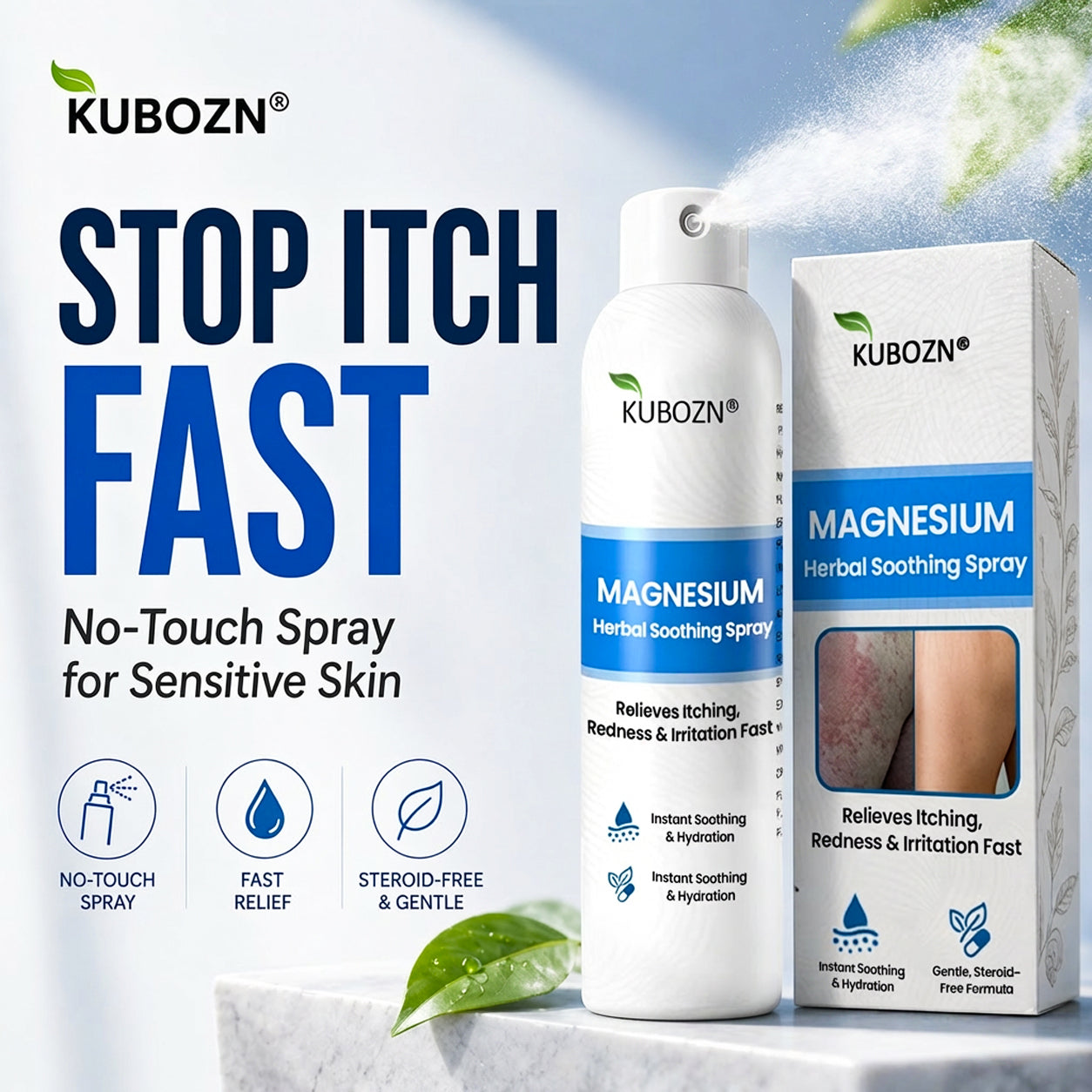 KUBOZN® Magnesium Herbal Spray – Fast Relief for Psoriasis & Eczema | No-Rub, Steroid-Free 🅱︎