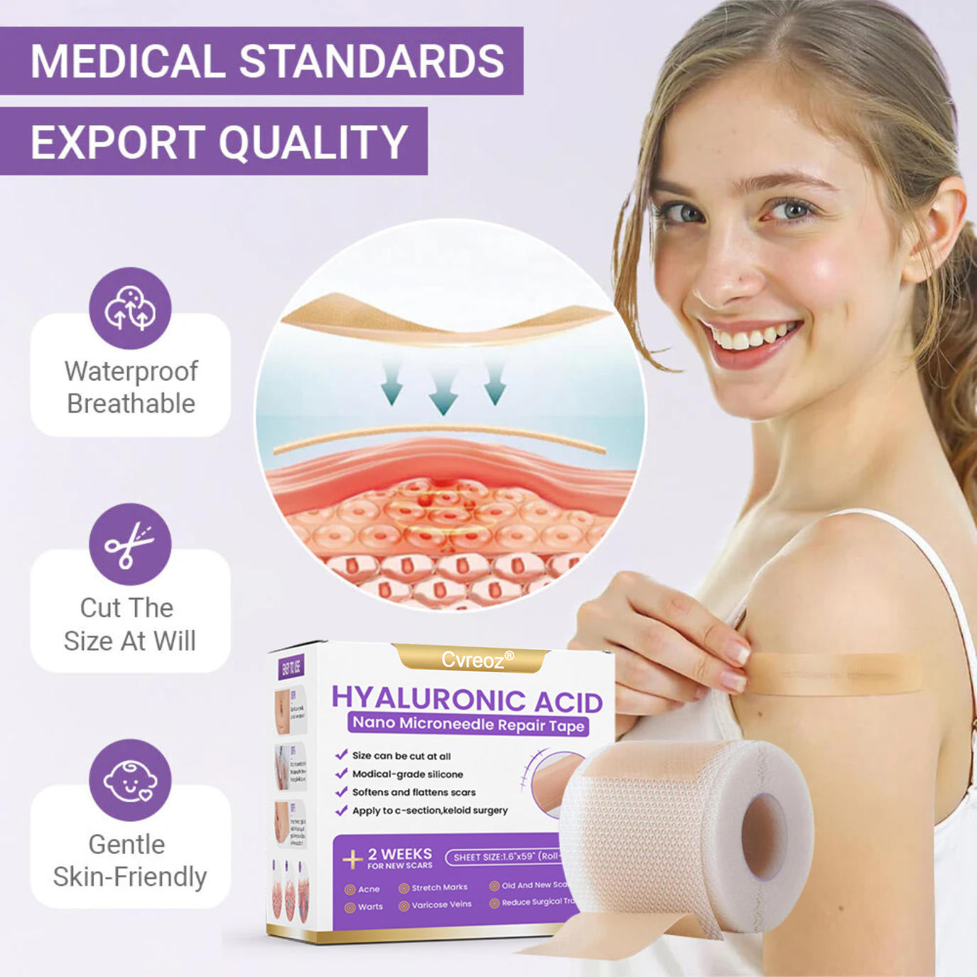 🪡 Cvreoz® Nano Microneedle Repair Tape — When Scar Creams Don’t Work 🅱︎