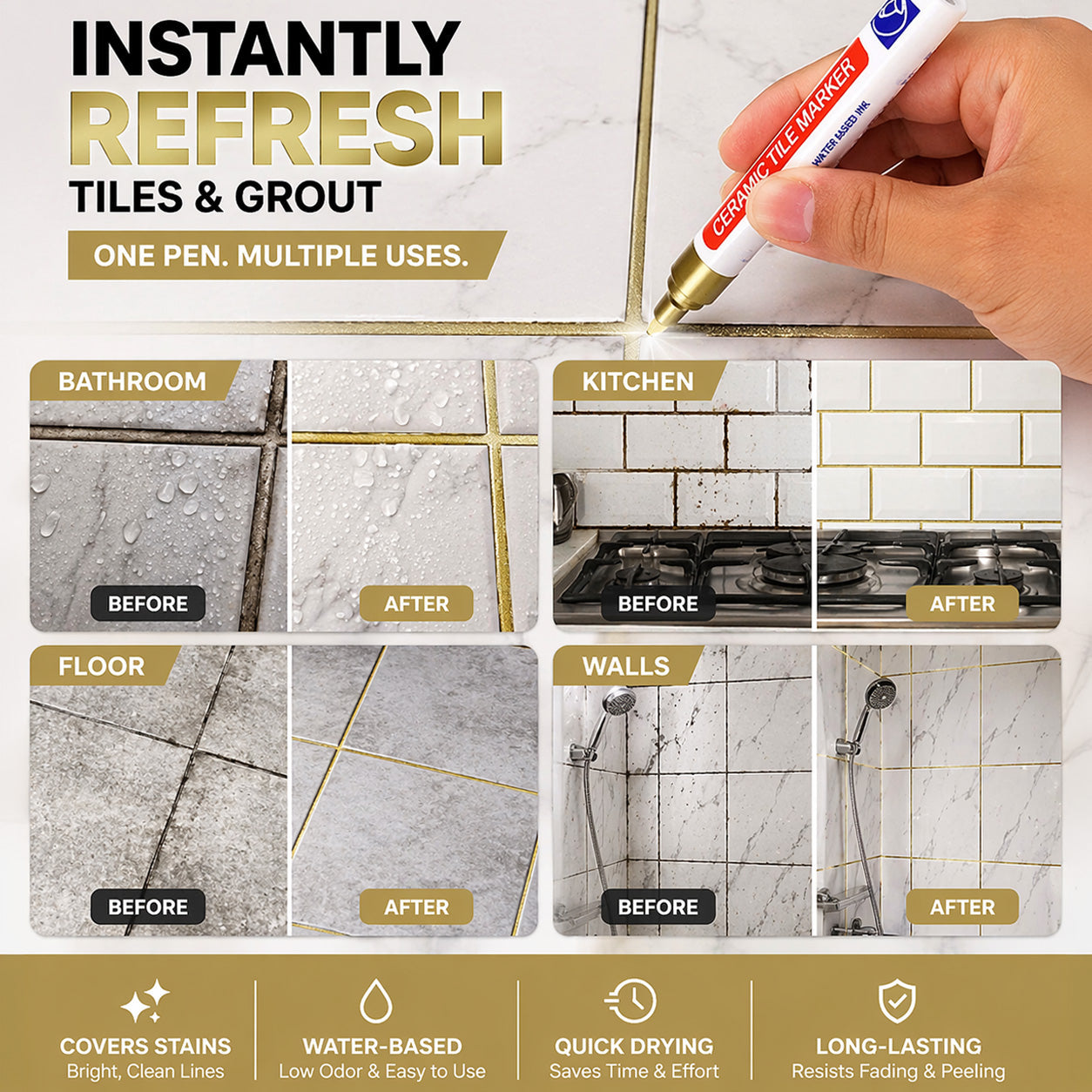 🔥Vodlan™ Anti-Mould & Waterproof Joint Pen for Ceramic Tiles! 🖌️