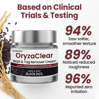 🌿 KUBOZN® OryzaClear – Black Rice Power Cream for Skin Tags & Bumps · Gentle Plant-Based Softening Formula 🅱︎