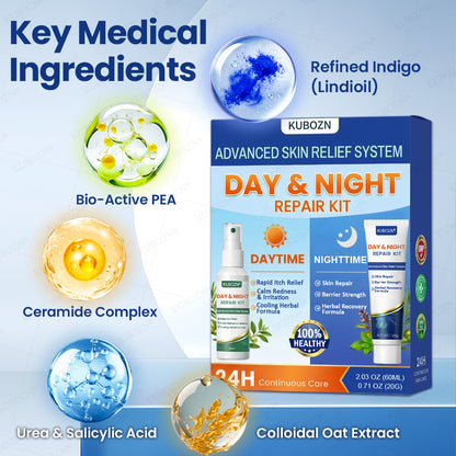 KUBOZN® Eczema Day & Night Repair System - 100% Steroid-Free Relief Duo for Intense Itch, Redness & Broken Skin (offer)