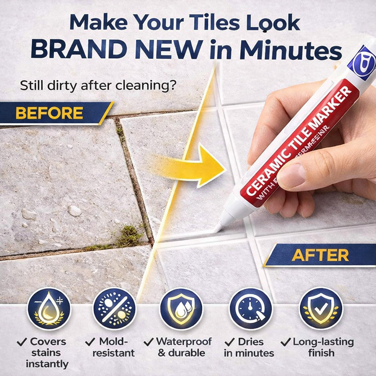 🔥Vodlan™ Anti-Mould & Waterproof Joint Pen for Ceramic Tiles! 🖌️
