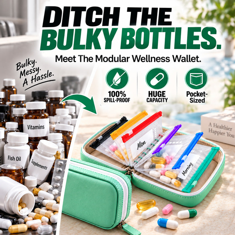 🔵Modular Wellness Wallet – 7-Day Travel Pill & Vitamin Organizer Case